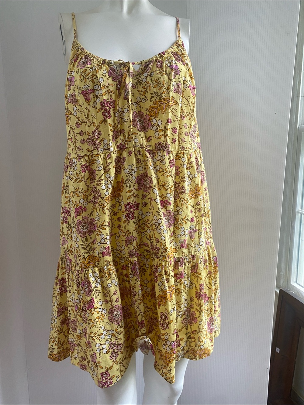 Old Navy Yellow Floral Smocked Waist Tiered Skater Skirt